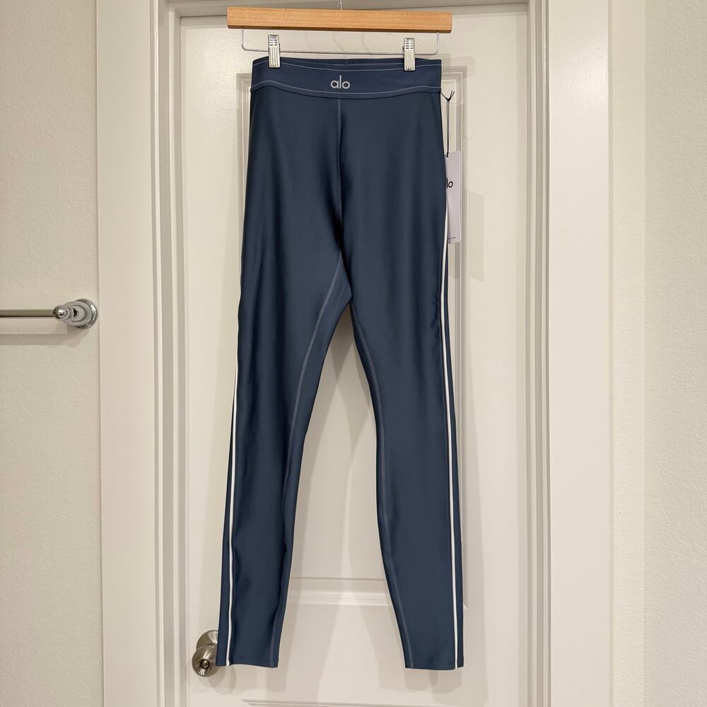 NWT Alo Yoga Airlift High-Waist Suit Up Leggings in Bluestone/White Size Medium